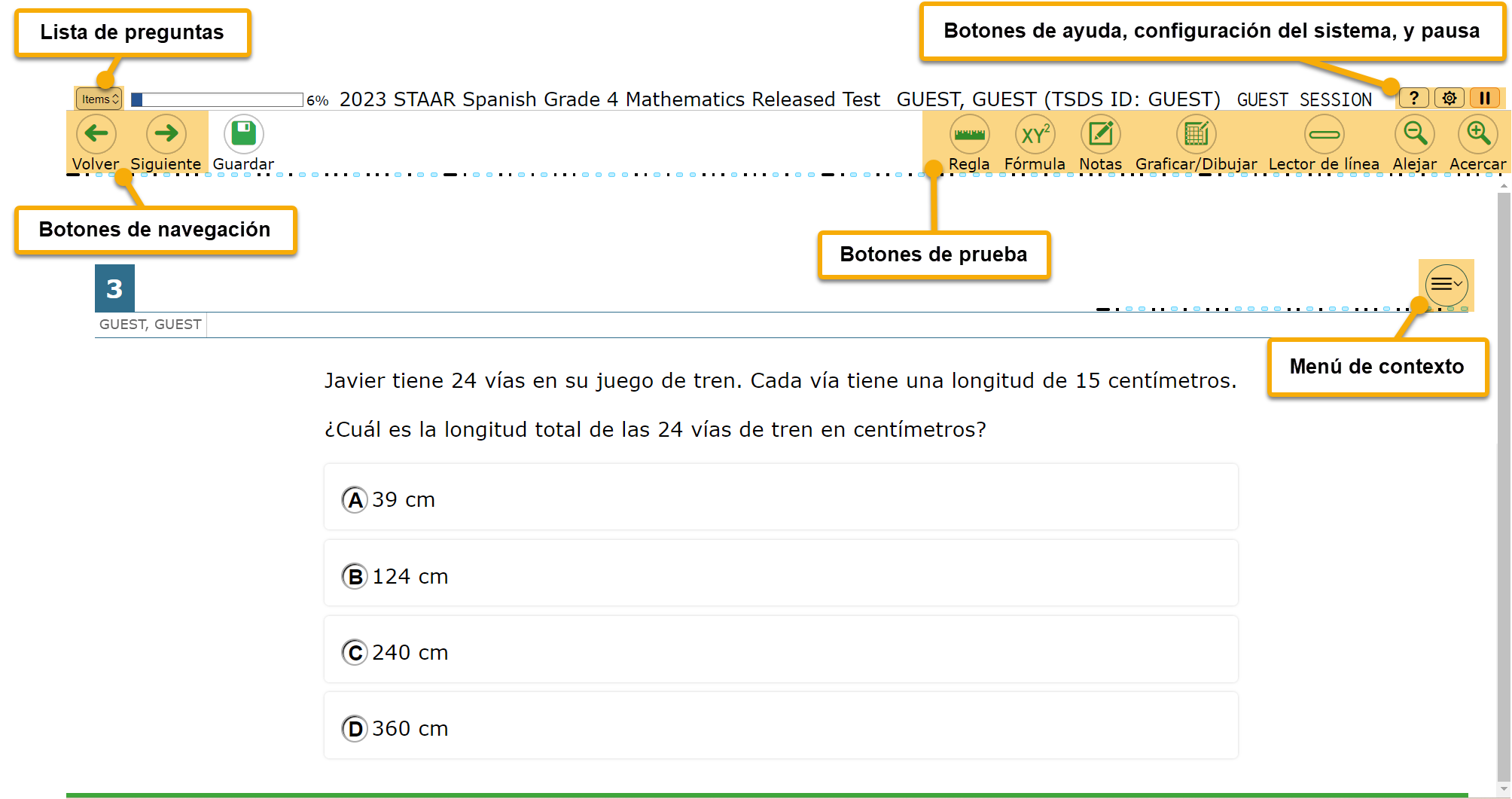 Ejemplo de una página de la prueba